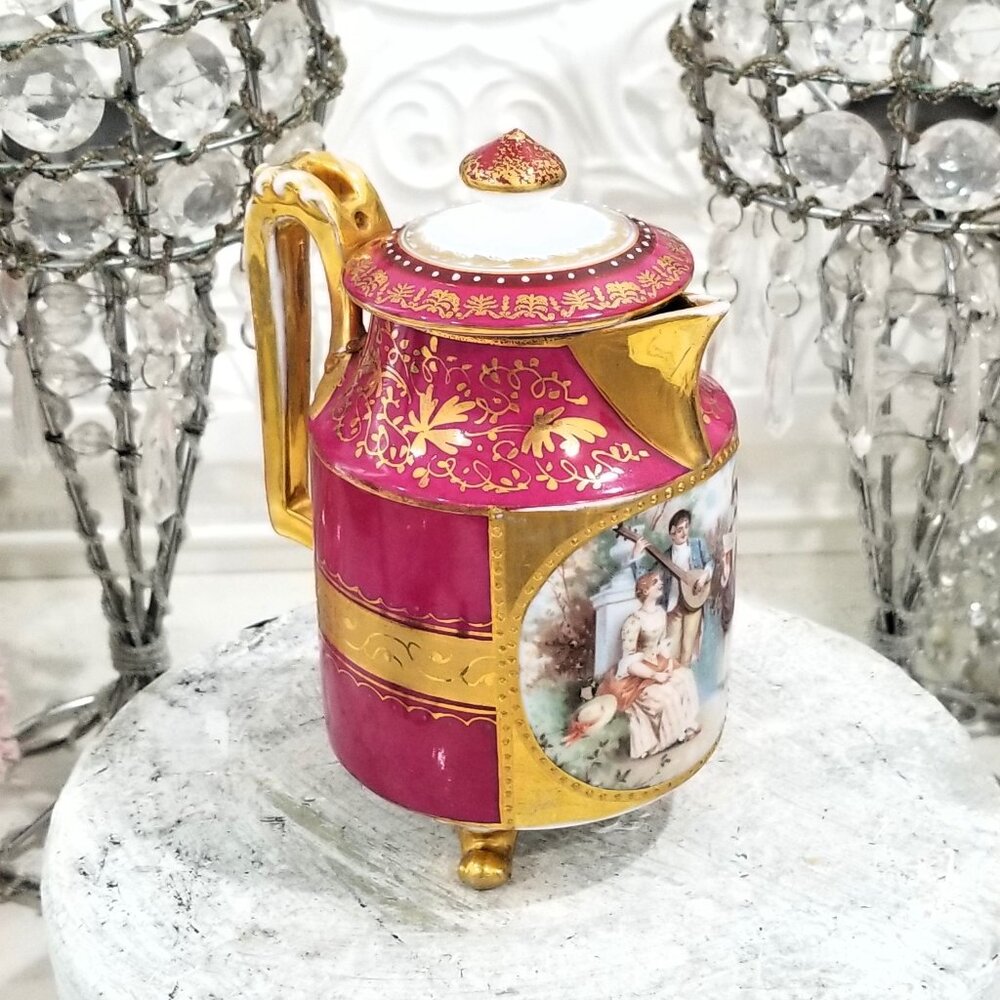 Royal Vienna Austria Footed Pink & Gold Gilt Creamer Courting Moriage Victorian